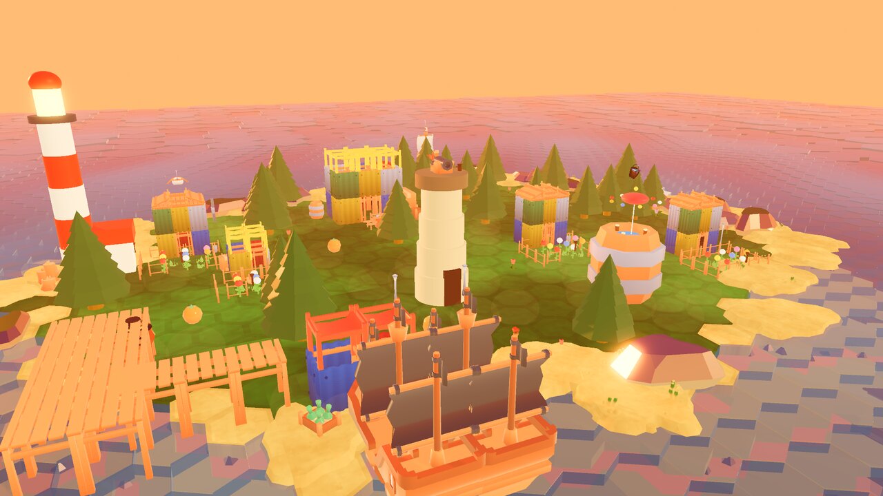 A guard tower duels a pirate galleon at sunset - a scene from Beyond the Horizon.