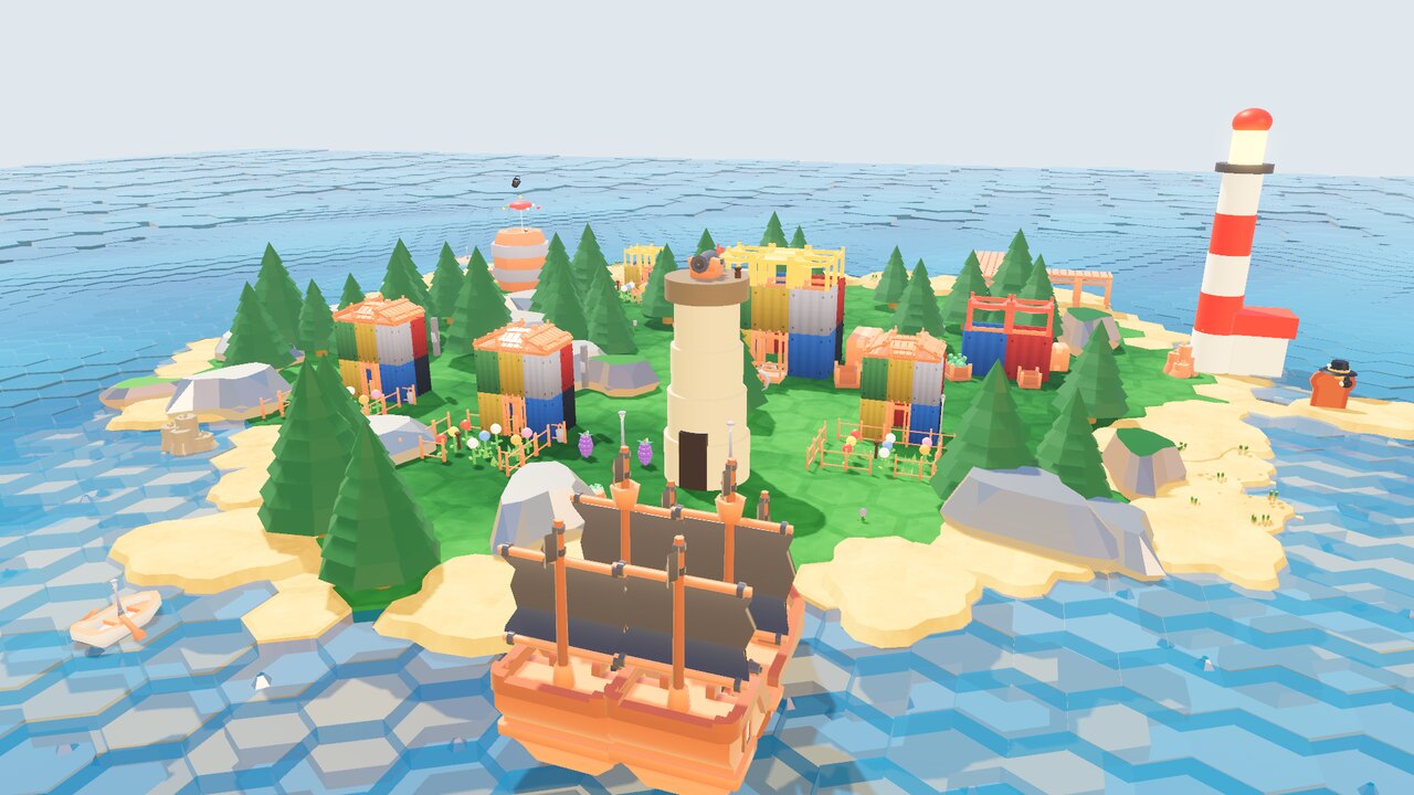 A guard tower duels a pirate galleon at midday - a scene from Beyond the Horizon.