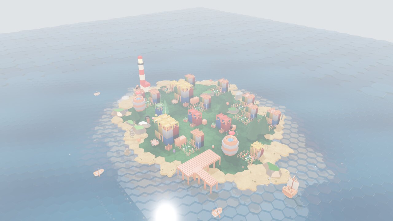 A bustling cold-coast town under grey skies - a scene from Beyond the Horizon.