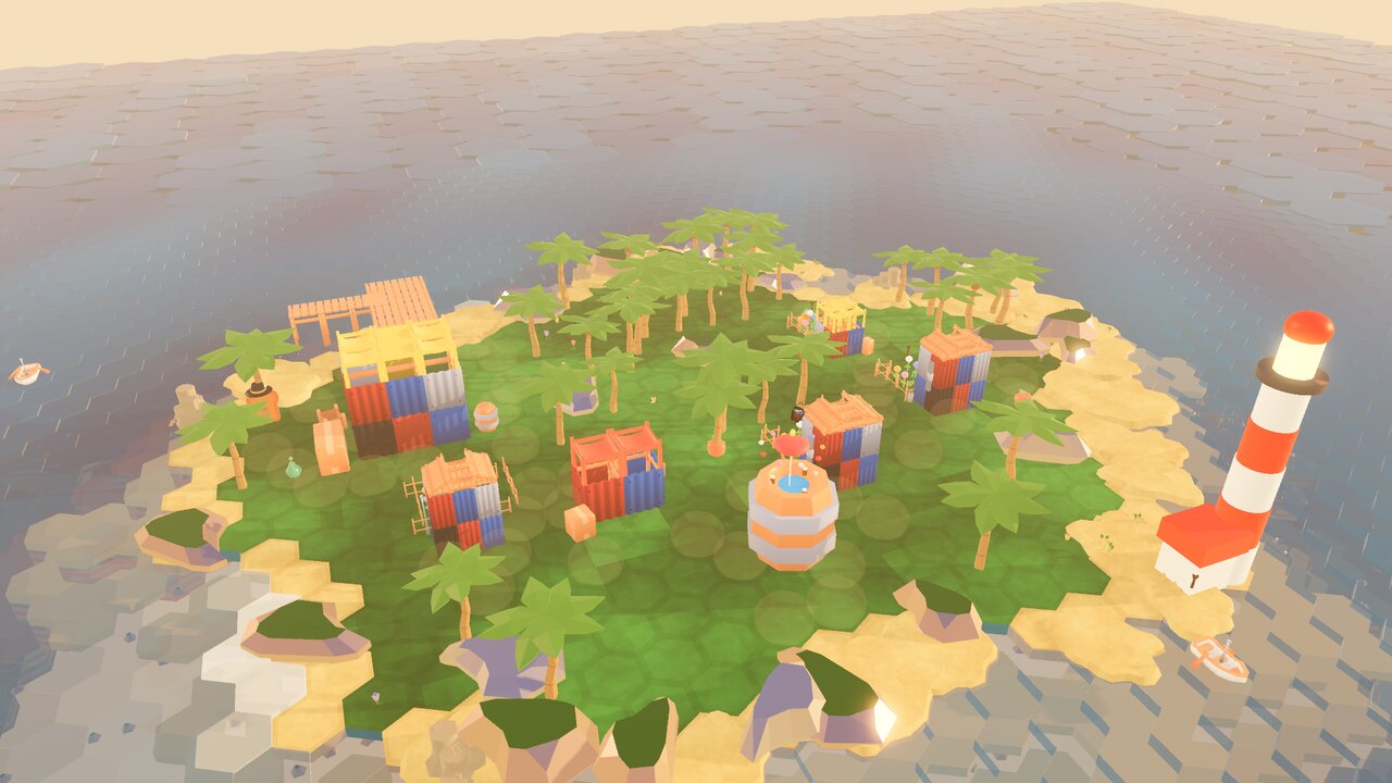 A lively tropical settlement of palm-shaded cottages